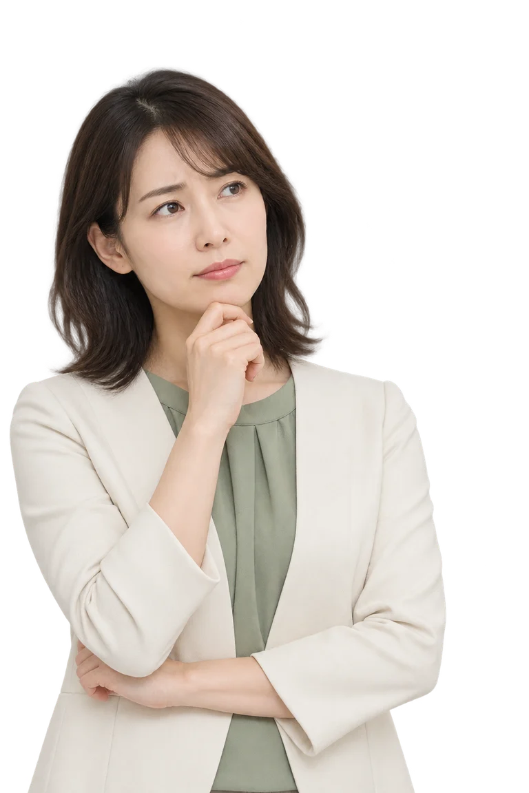 課題について考える架空の女性モデル
